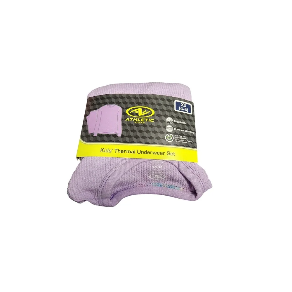 Athletic Works Kids Thermal Underwear Set Lavender Purple XS 4-5 Base Layer New